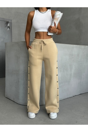 Cappmoda EŞF-09086 Φούτερ Palazzo με τρία κορδόνια και ελαστική μέση με κουμπωτά κουμπώματα βιζόν