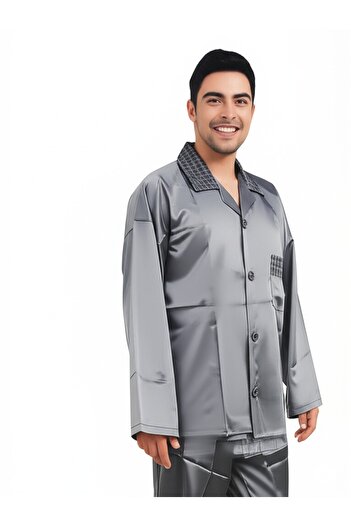 Oppland Erkek Pijama Takımı Saten Kumaş Klasik Model Cepli Rahat Tam Kalıp OPEPT25PIEROMOD87