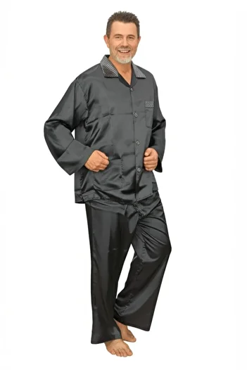 Oppland Men's Pajama Set Satin Fabric Classic Model Comfortable Full Mold with Pockets Opept25Pieromod87