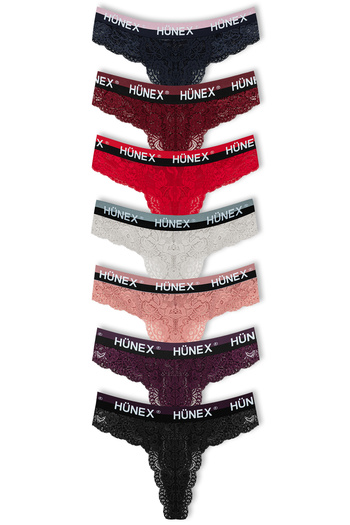 HNX Lace Elastic Women's Thong Panties |   7 Pack