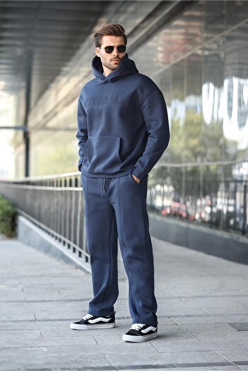 Madmext Σετ ανδρική φόρμα με κουκούλα Navy Blue E7324