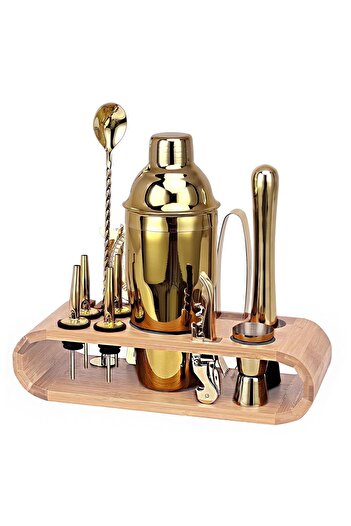 Weather Forecast 12 Piece Steel 750 ml Shaker Bar Mallet Jigger Set with Wooden Stand Bartender Set