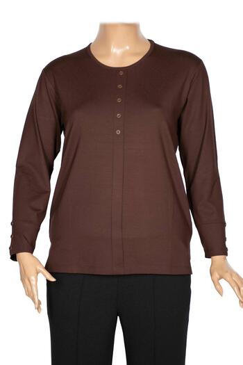 Pıtırcık Γυναικεία Cimariva Nuket Plus Size O γιακά με πέντε διακοσμητικά κουμπιά καφέ μπλούζα