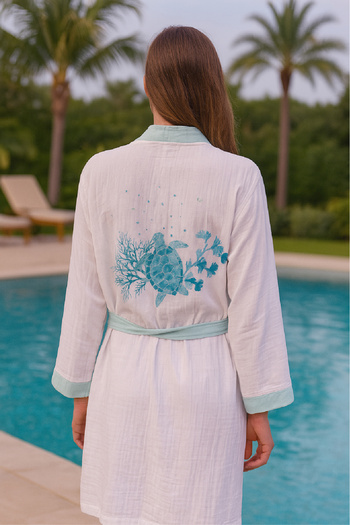 Elvya Printed Muslin Kimono Bathrobe – Unisex |   100% Cotton Soft 2 Layer Natural Fabric