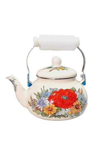 OEM Enameled Teapot, 2.5 Liters, Floral Model