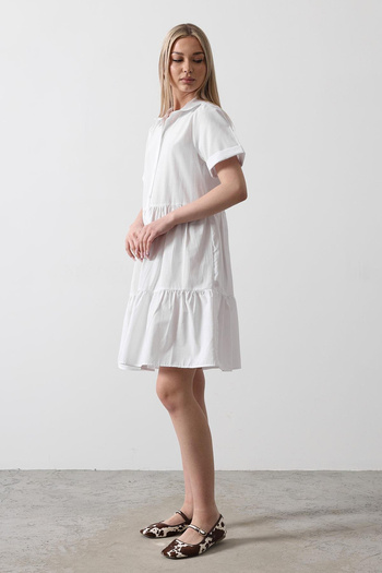 VAGGON Women's White Short Sleeve Buttoned Dress Vs00439