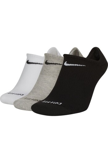 Nike Set 3 Pairs Everyday Plus No-Show Socks, White/Grey/Black, Size 42-46