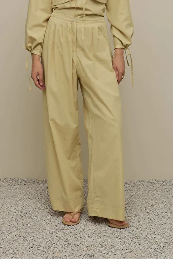 Fahhar Multi Pleated Voile Trousers Light Yellow
