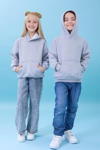 Perendi Unisex Hooded Kangaroo Pocket Hooded Winter Sweatshirt - Gray
