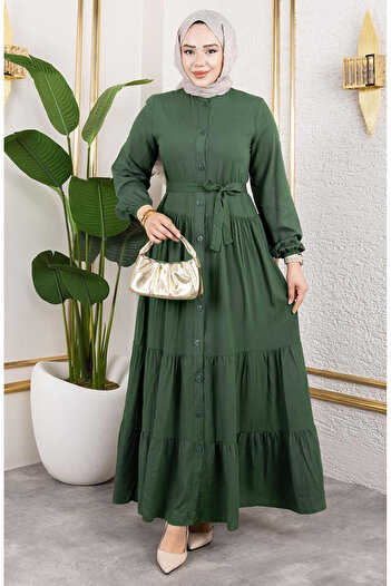 sefamerve Front Buttoned Viscose Dress 1124-07 Emerald Green