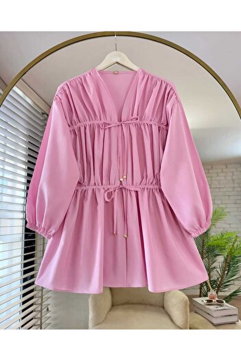 by nursel çiçek Women's Trend Gather Detailed Ribbed Tunic Shirt