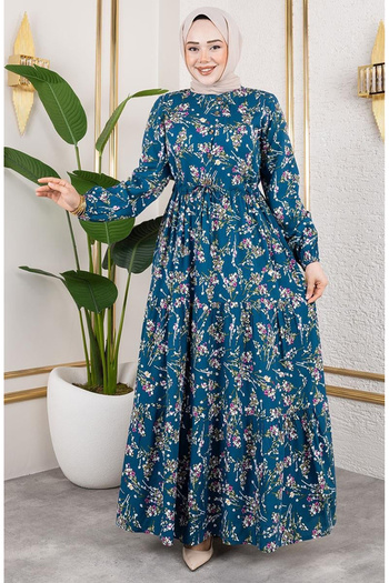 sefamerve Lace-Up Viscose Dress 7122-03 Petrol