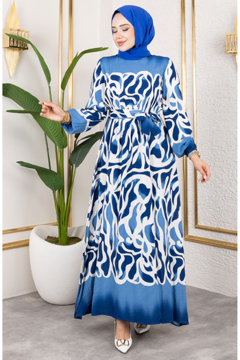 sefamerve Patterned Dress with Elastic Waist 7127-04 Saks