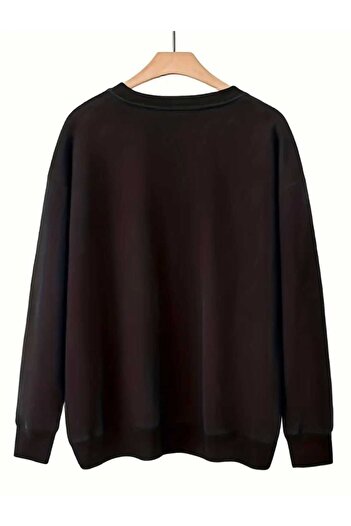 caddekombin Smile Çiçek Hoodie Baskılı Bisiklet Yaka Siyah Sweatshirt