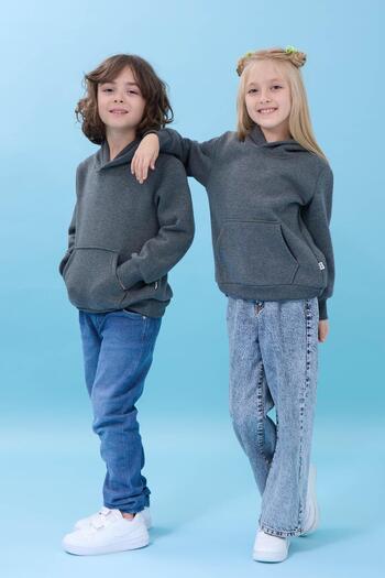 Perendi Unisex Hooded Kangaroo Pocket Hooded Winter Sweatshirt - Anthracite