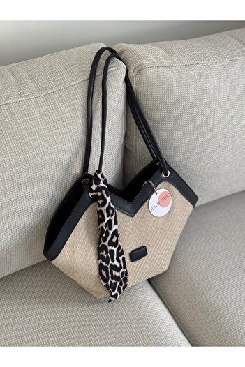BAGLOVİS Scarf Detail Canvas Fabric Women's Shoulder Bag Uzn18 En41