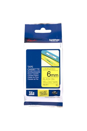 Brother Etichete TZE611 Black on Yellow, 6mm