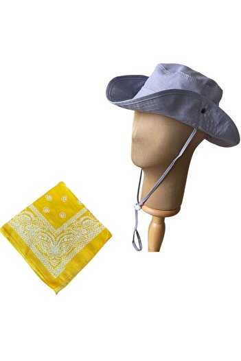 Rupen Kraft Summer Foldable Safari Fedora Cowboy Hat with Cotton Bandana Combination