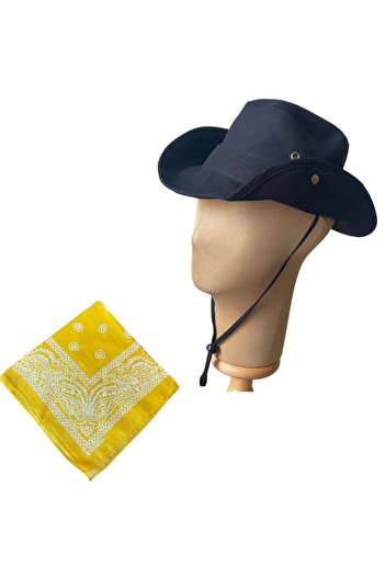 Rupen Kraft Summer Foldable Safari Fedora Cowboy Hat with Cotton Bandana Combination