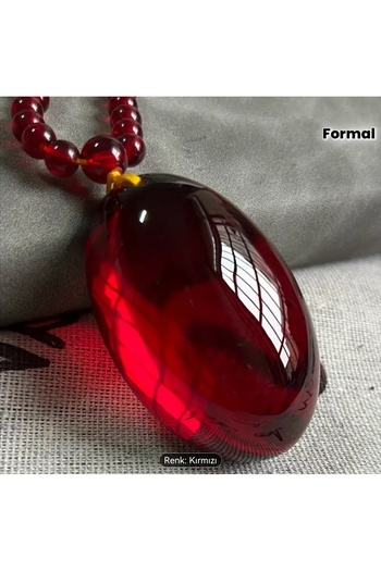 ORGANICYOU Zhenping Stylish Oval Amber Necklace - Wine Red to Deep Red Gradient