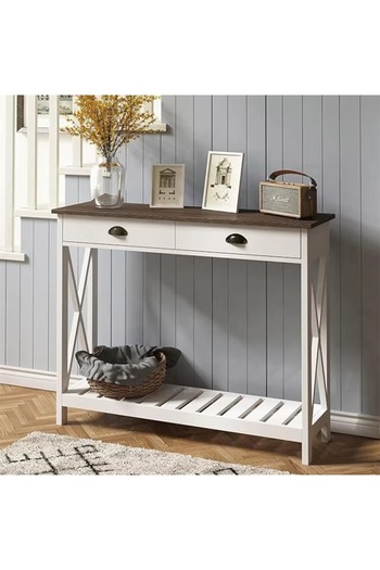 AGD Stylish Wooden Entryway Sofa Table with Lower Storage Shelf, Narrow Side Table with Drawers