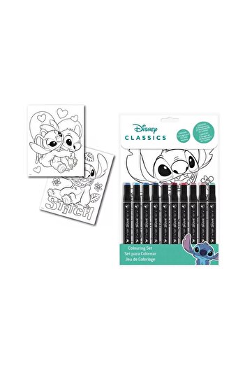 Disney Coloring set with 10 markers and 2 Lilo and Stitch pages, 3+ years