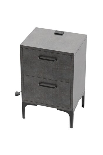 Mahmayi Modern End Table w/ USB Ports, Soft-Close Drawers, Easy Assembly - Anthracite Metal