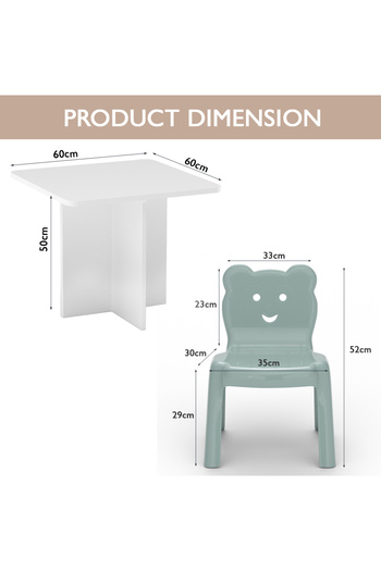 Mahmayi CH01 Child Desk White(60X60) with 2 X CHC1 Child Plastic Chair Light Grey Combo