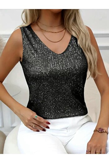 Omarı Eyesof Sequin Zero Sleeve Blouse -Black