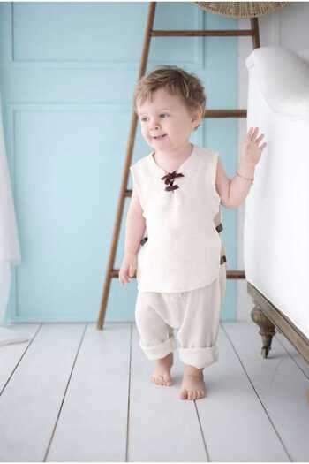 kidsense Boy's Side Stripe Detailed Linen Muslin Suit