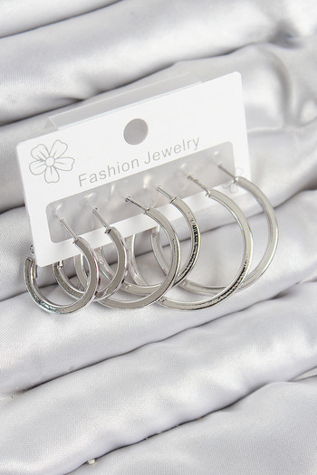 Toptan Bulurum Brass Ring Model Silver Color Women's Set Earrings