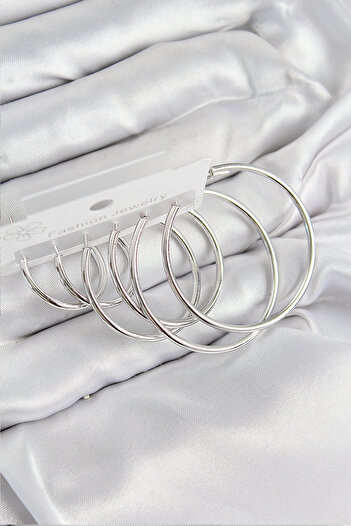 Toptan Bulurum Brass Ring Model Silver Color Women's Set Earrings