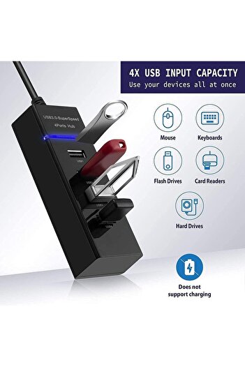OEM USB 3.0 Hub, 4 Ports, LED Lighting, 30 cm, Black