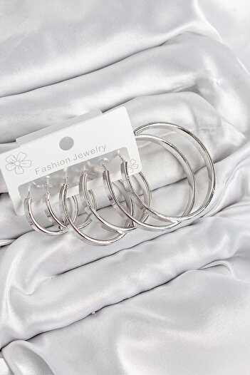 norsary Brass Ring Model Silver Color Women's Set Earrings