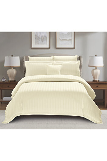 Donetella 6-Piece Hotel Striped Duvet Cover Set, King Size 220x240 cm, Microfiber, Without Filler