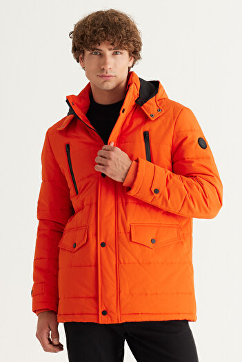 AC&Co / Altınyıldız Classics Erkek Turuncu Standart Fit Normal Kesim Dik Yaka Soğuk Geçirmez Outdoor Kaban