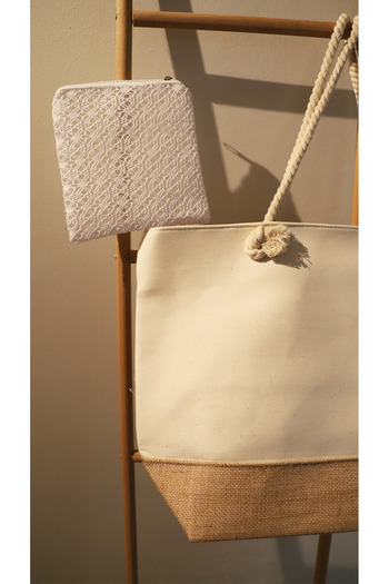 AQUATOLIA Jute Canvas Bag - Zippered - 50*35 cm - Beach Bag