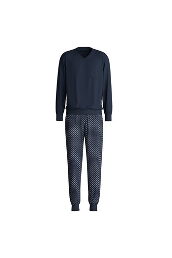 Calida Herren Schlafanzug, lang - V-Ausschnitt, Relax Streamline, Baumwolle