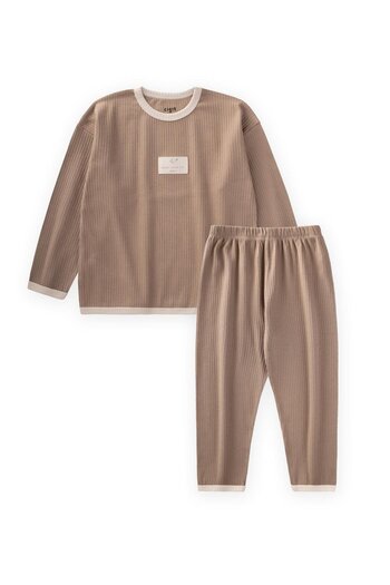 Cigit Piping Detailed Pajama Set 2-10 Years Old Mink