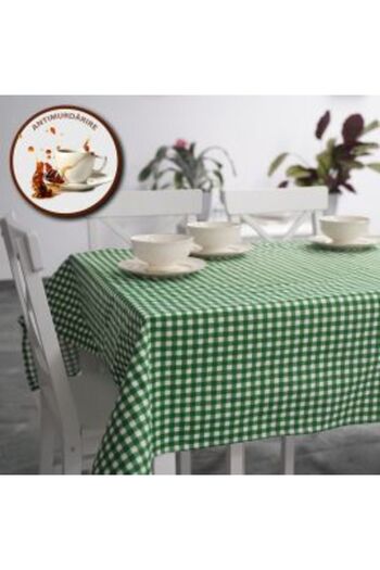 Ralex Anti-Stain Tablecloth 100% Cotton, Diameter 180 cm, Green Checkered