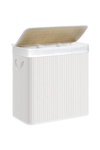Mercaton Laundry basket, 3 compartments, bamboo, white, 25 L, 60x40x61.5 cm,