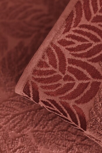 Sevim 2-Piece Jacquard Leaf Patterned 100% Cotton Hand Face Towel-50X90Cm-Terra