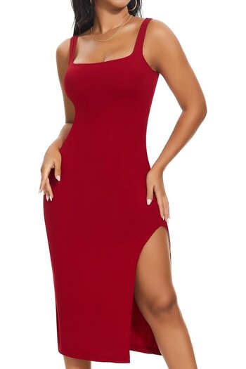 VHG Elegant long dress, fitted, sleeveless, Red 2XL