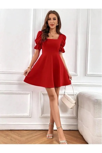 JADİYA Women's Above Knee Stylish Balloon Sleeve Short Dress