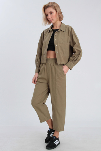 Trendyol Collection Khaki Premium Fabric Shirt Pants Woven Bottom - Top Set Twoaw26Au00064