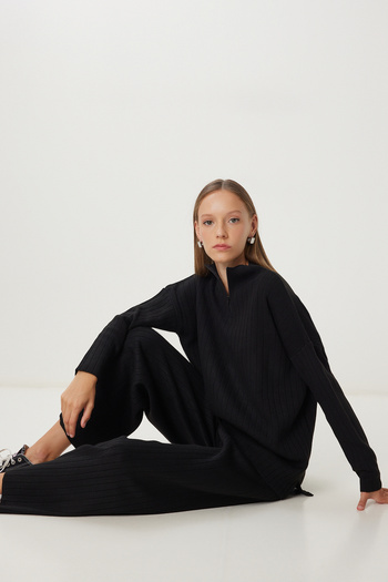 Happiness İstanbul Women's Black Knitwear Sweater Pants Set Yg00109