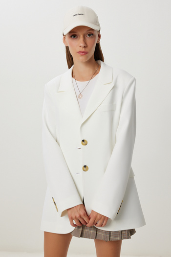 Happiness İstanbul Women's Ecru Padded Oversize Woven Jacket Kt00028