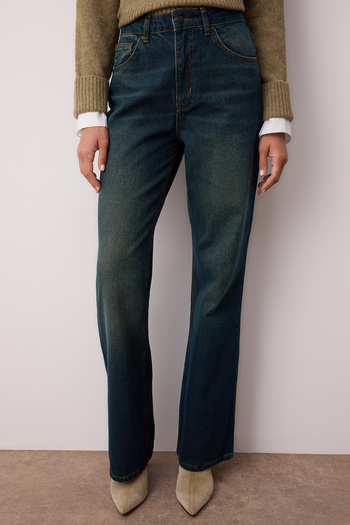 Trendyol Collection Sötétkék magas derekú széles szárú széles szárú farmer TWOAW25JE00095