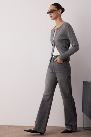 Trendyol Collection Šedé široké džíny s vysokým pasem a širokými nohavicemi TWOAW24JE00089