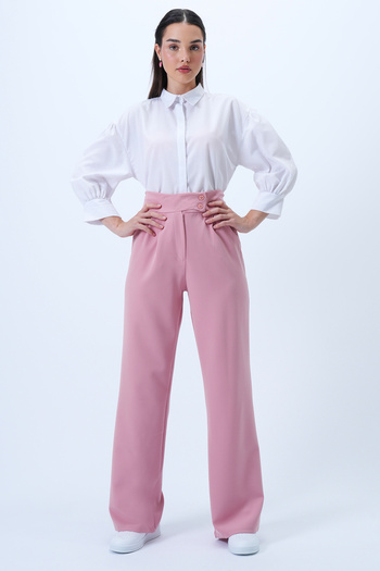 Trend Alaçatı Stili Women's Powder Pink High Waist Pleated Zippered Palazzo Woven Trousers Alc-X14307